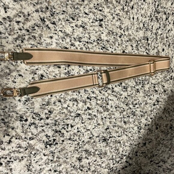 ADJUSTABLE WEBBING STRAP CANVAS/LEATHER KHAKI /MILITARYGREEN GOLD HARDWARE CHIC - Picture 5 of 13